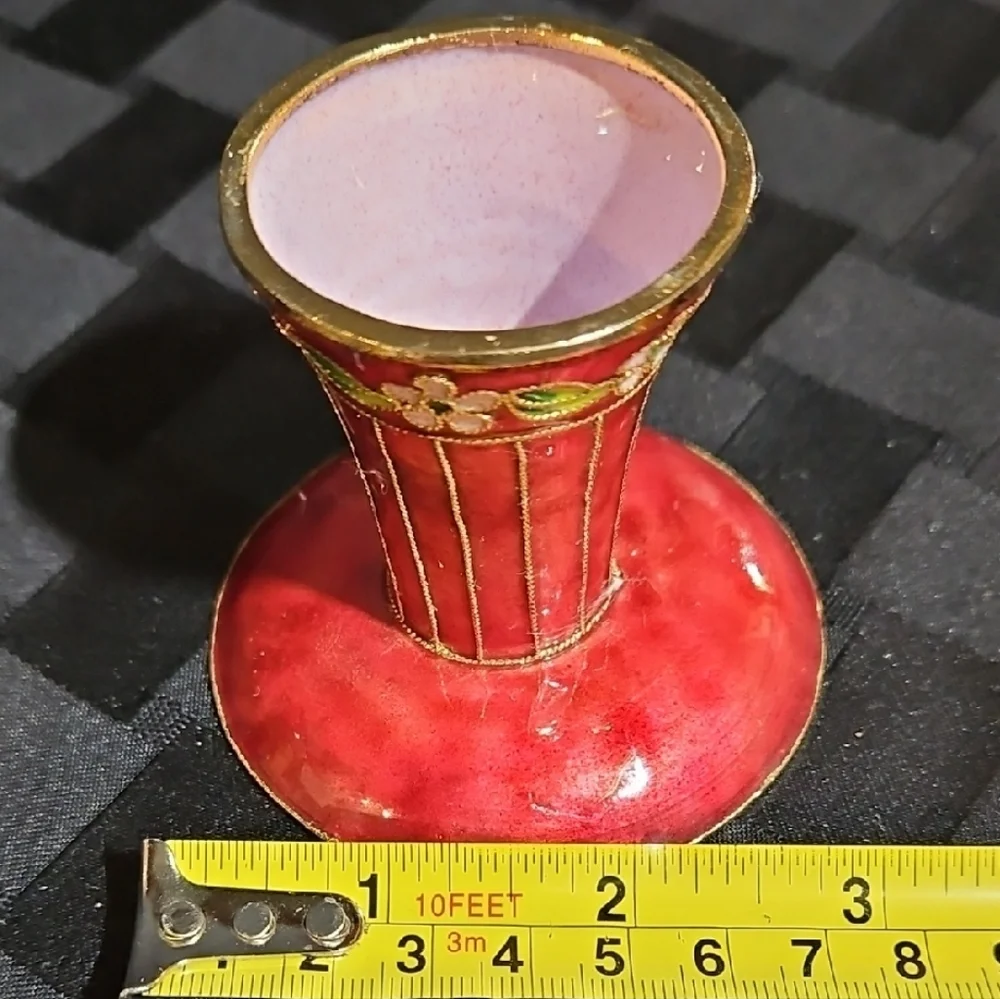 Vintage Chinese Cloisonné Red Enamel Egg Cup / Sake Cup Brass Floral Filigree